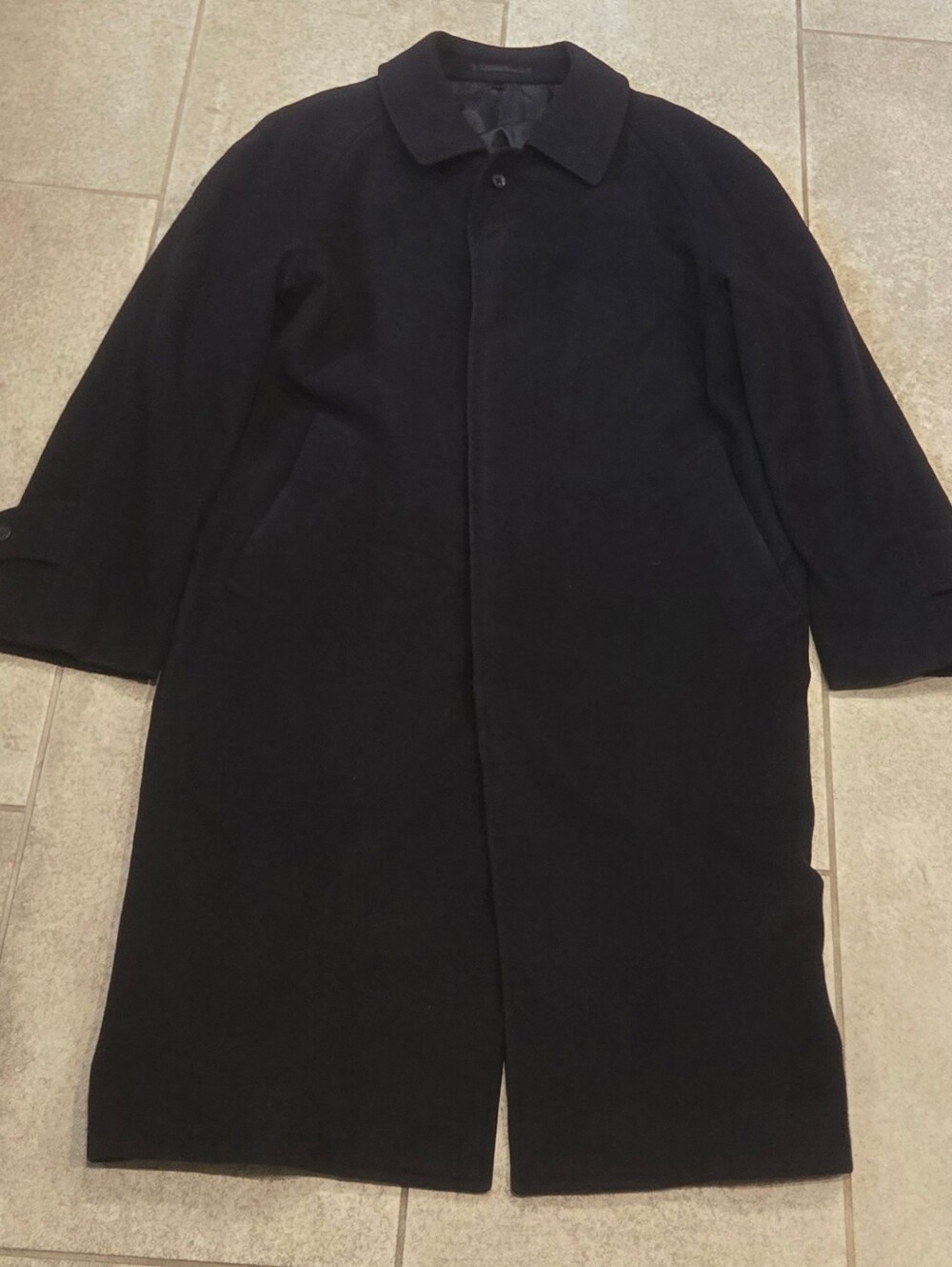 Vintage Mens Cashmere Wool Blend Overcoat Black Long Topcoat Trench Small 36 R